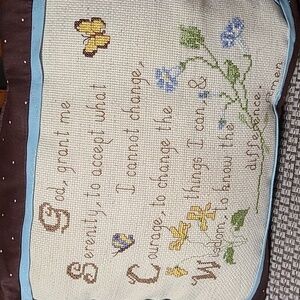 Pillow Serenity Prayer Handmade Stitched Country Cottagecore Butterfly Flowers